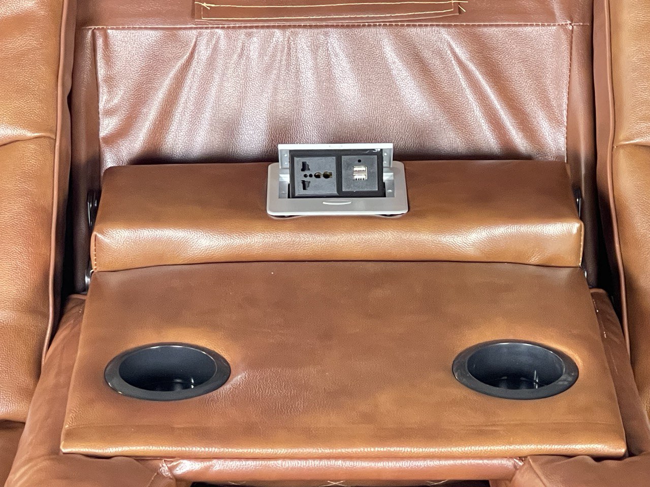 Amsterdam 3+2 Top Genuine Leather Electric LED Reclining Sofa - Tan