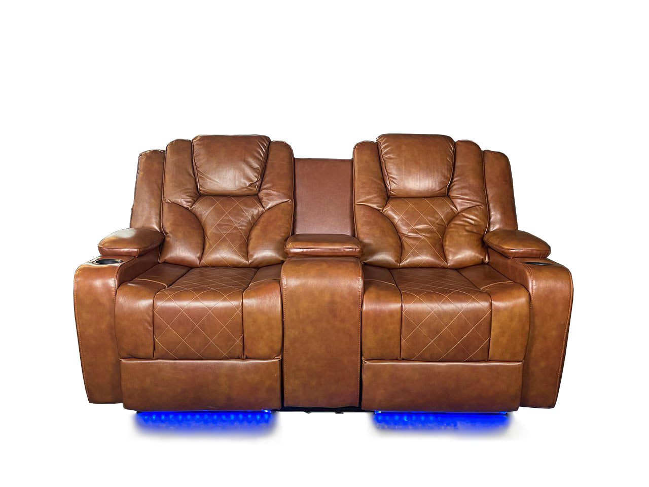 Amsterdam 3+2 Top Genuine Leather Electric LED Reclining Sofa - Tan