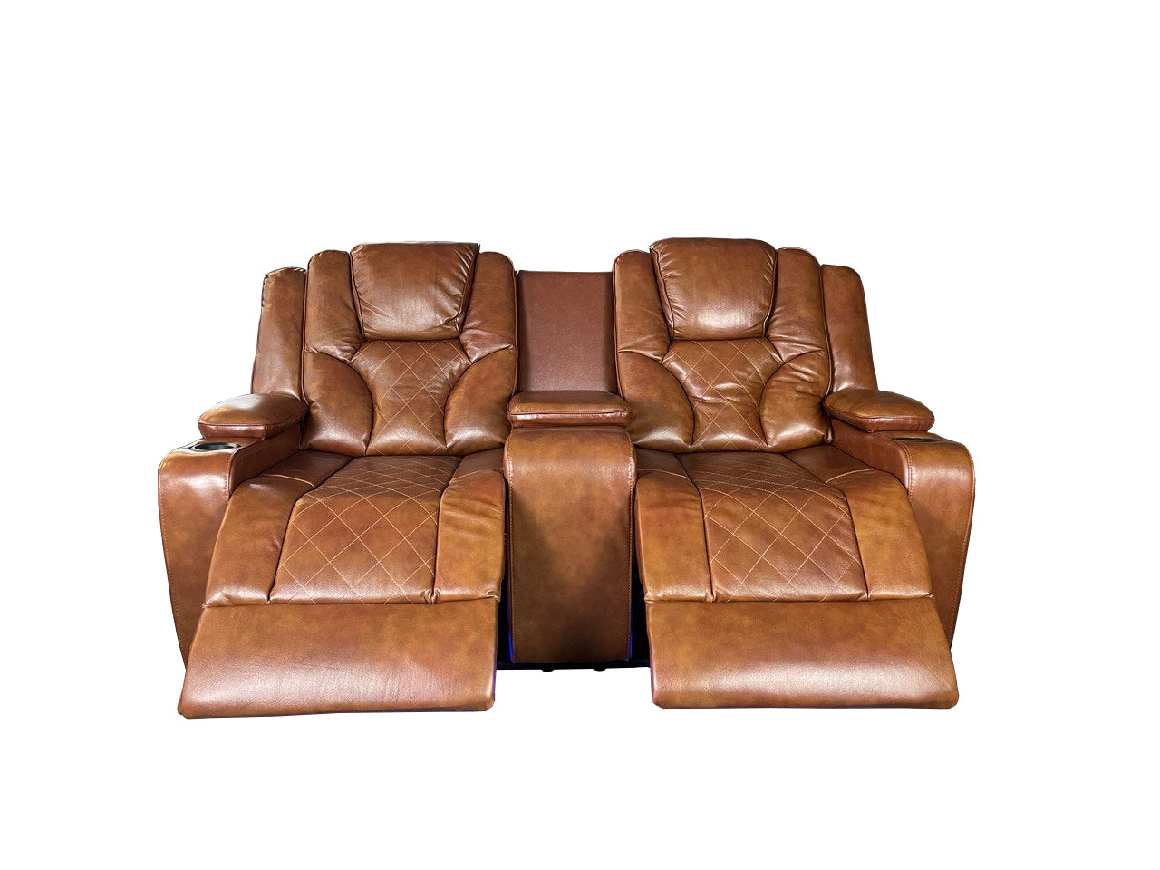 Amsterdam 3+2 Top Genuine Leather Electric LED Reclining Sofa - Tan