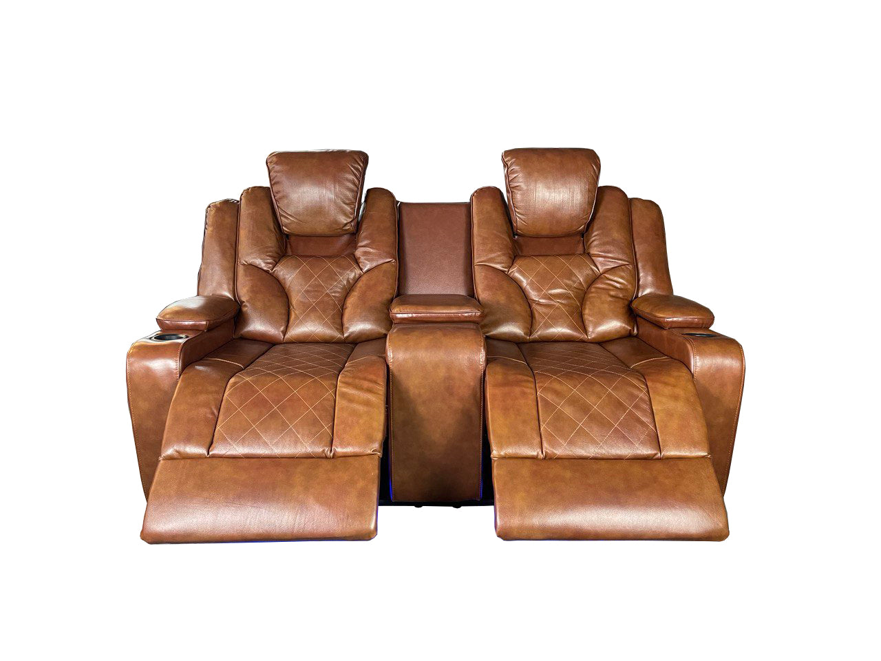 Amsterdam 3+2 Top Genuine Leather Electric LED Reclining Sofa - Tan