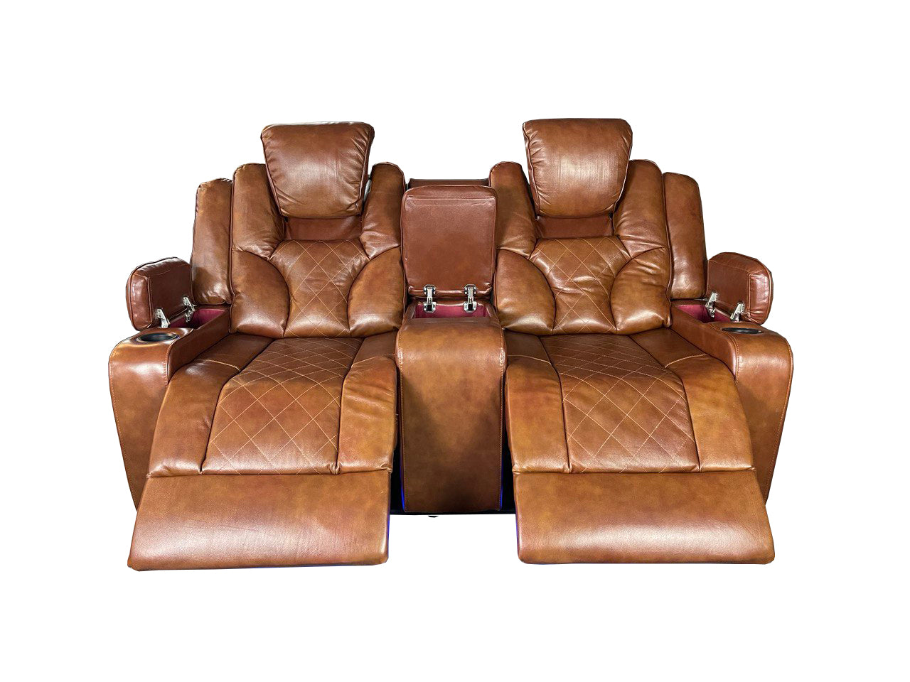 Amsterdam 3+2 Top Genuine Leather Electric LED Reclining Sofa - Tan