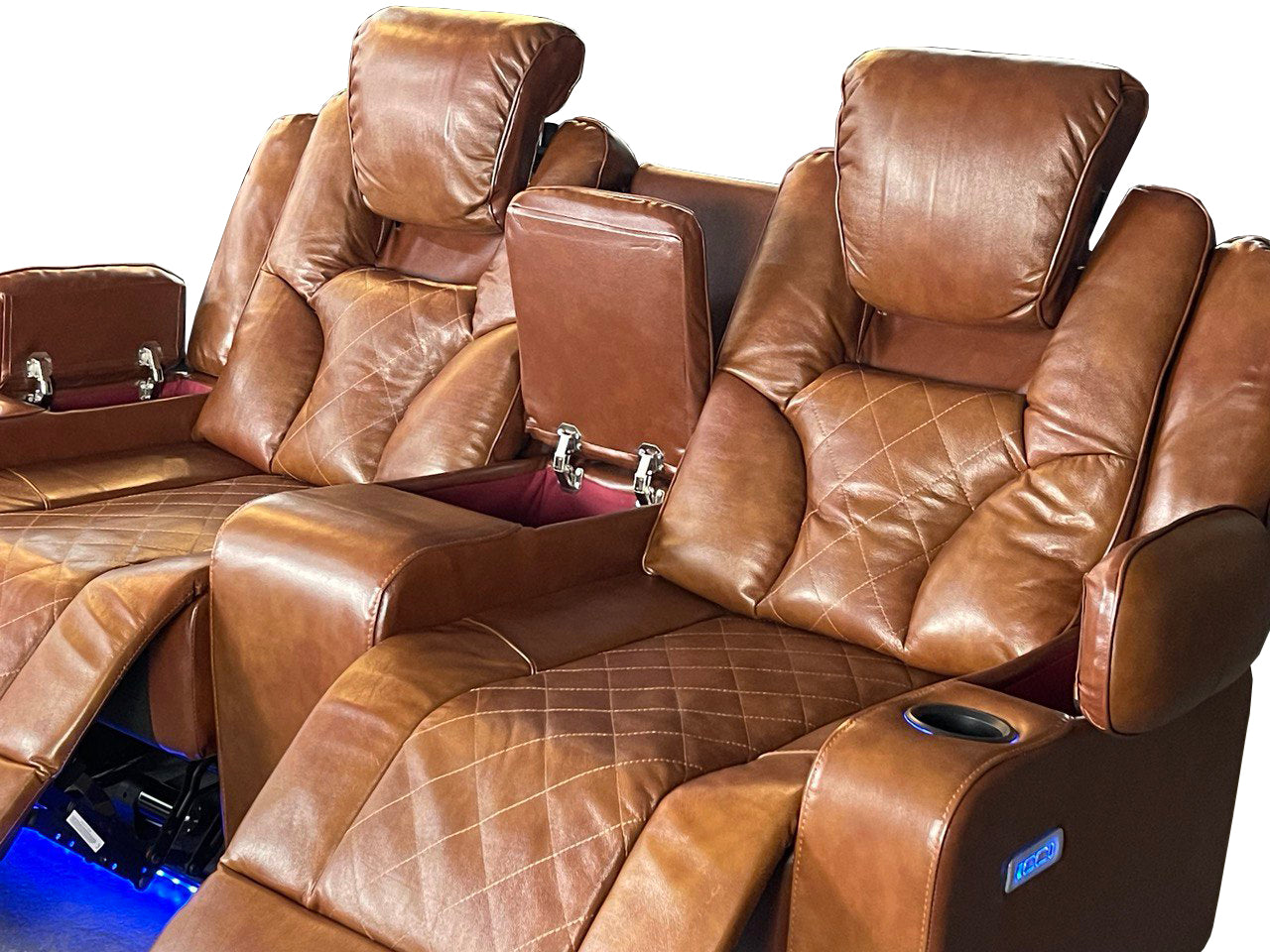Amsterdam 3+2 Top Genuine Leather Electric LED Reclining Sofa - Tan