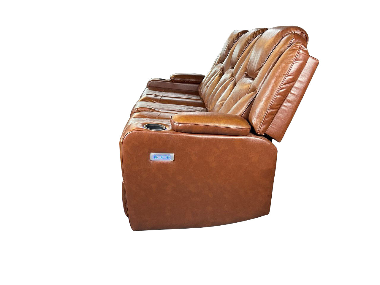 Amsterdam 3+2 Top Genuine Leather Electric LED Reclining Sofa - Tan