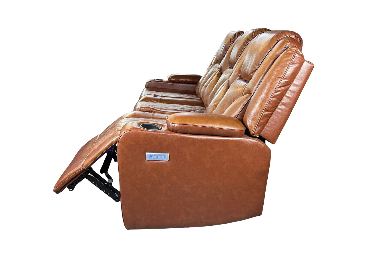 Amsterdam 3+2 Top Genuine Leather Electric LED Reclining Sofa - Tan