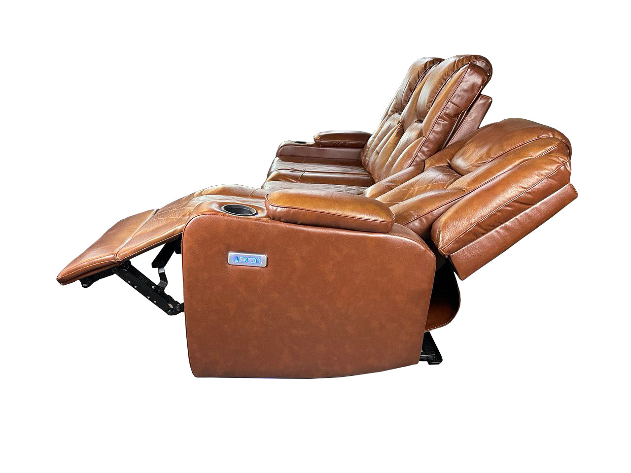 Amsterdam 3+2 Top Genuine Leather Electric LED Reclining Sofa - Tan