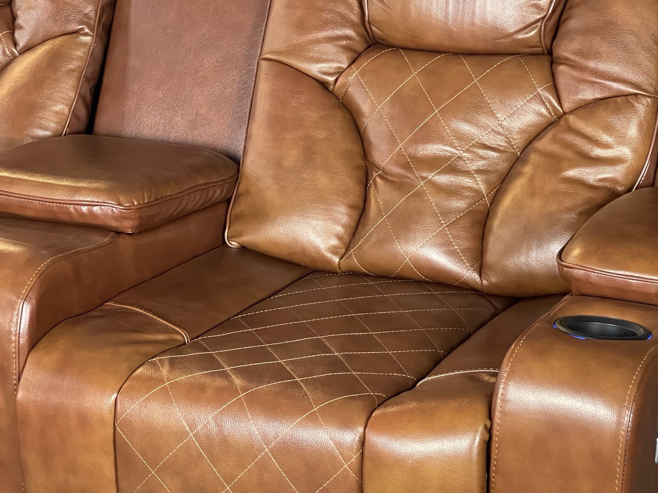 Amsterdam 3+2 Top Genuine Leather Electric LED Reclining Sofa - Tan