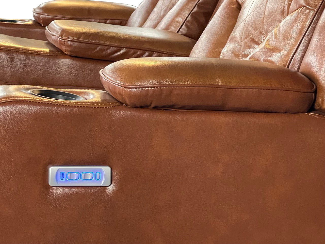 Amsterdam 3+2 Top Genuine Leather Electric LED Reclining Sofa - Tan