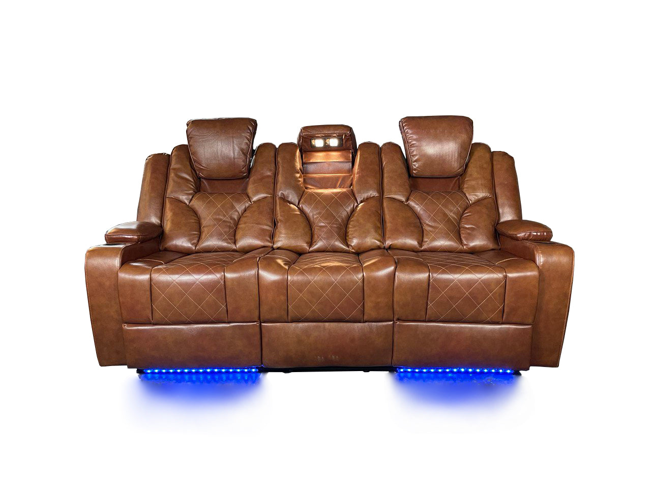 Amsterdam 3+2 Top Genuine Leather Electric LED Reclining Sofa - Tan