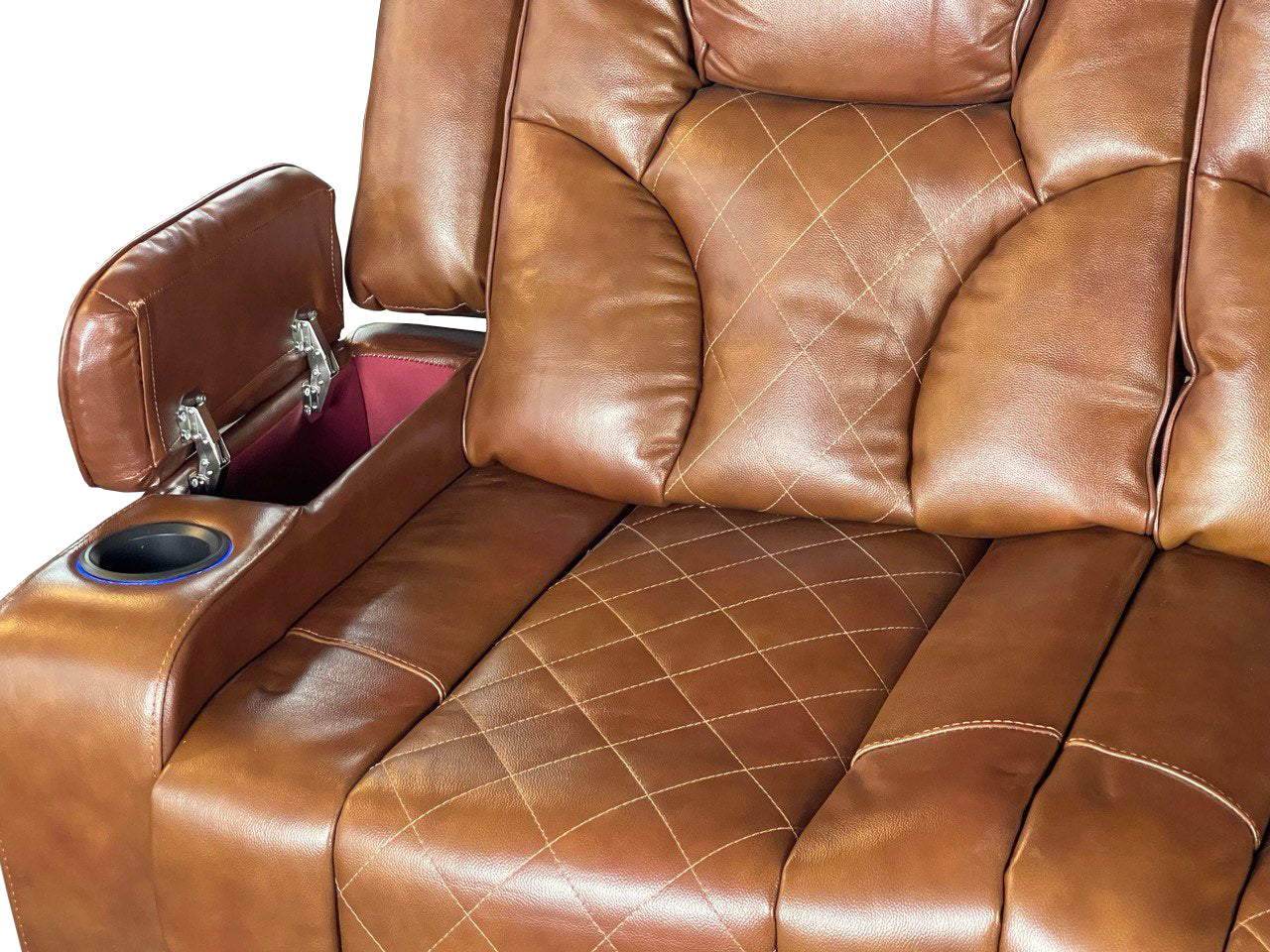 Amsterdam 3+2 Top Genuine Leather Electric LED Reclining Sofa - Tan