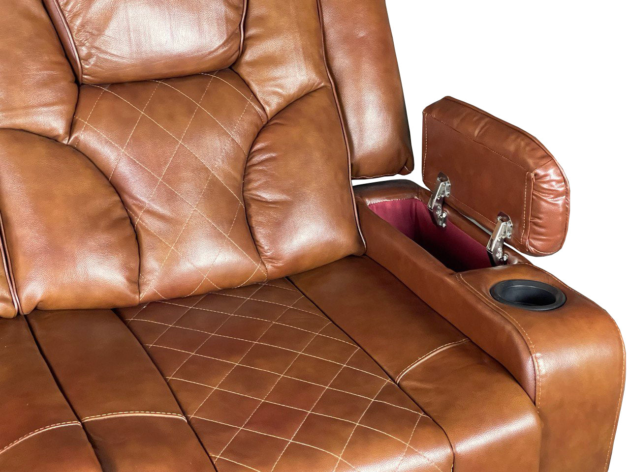 Amsterdam 3+2 Top Genuine Leather Electric LED Reclining Sofa - Tan