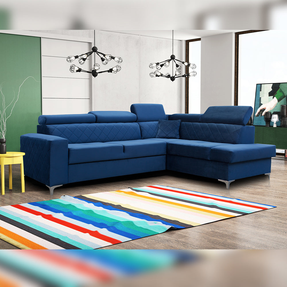 Gloss Corner Sofa Bed - Blue