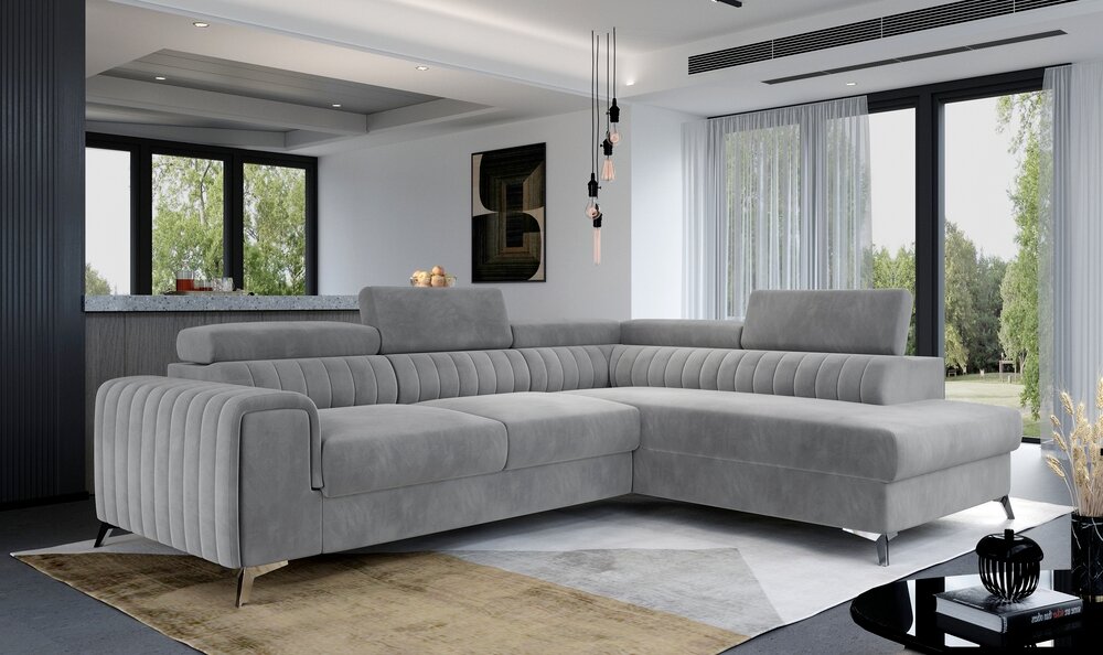 Laurence Corner Sofabed Plush Velvet Right Hand - Grey