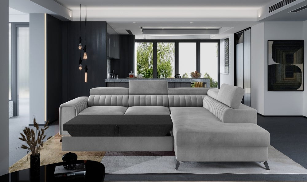 Laurence Corner Sofabed Plush Velvet Right Hand - Grey