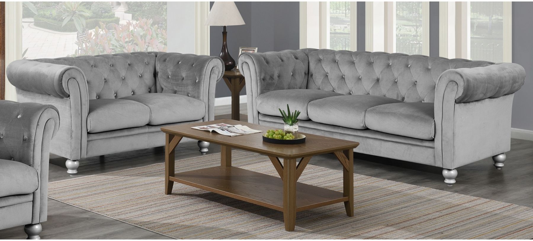 Lya 3+2 Fabric Plush Velvet Sofa Set - Grey