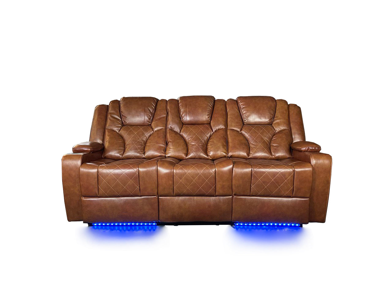 Amsterdam 3+2 Top Genuine Leather Electric LED Reclining Sofa - Tan
