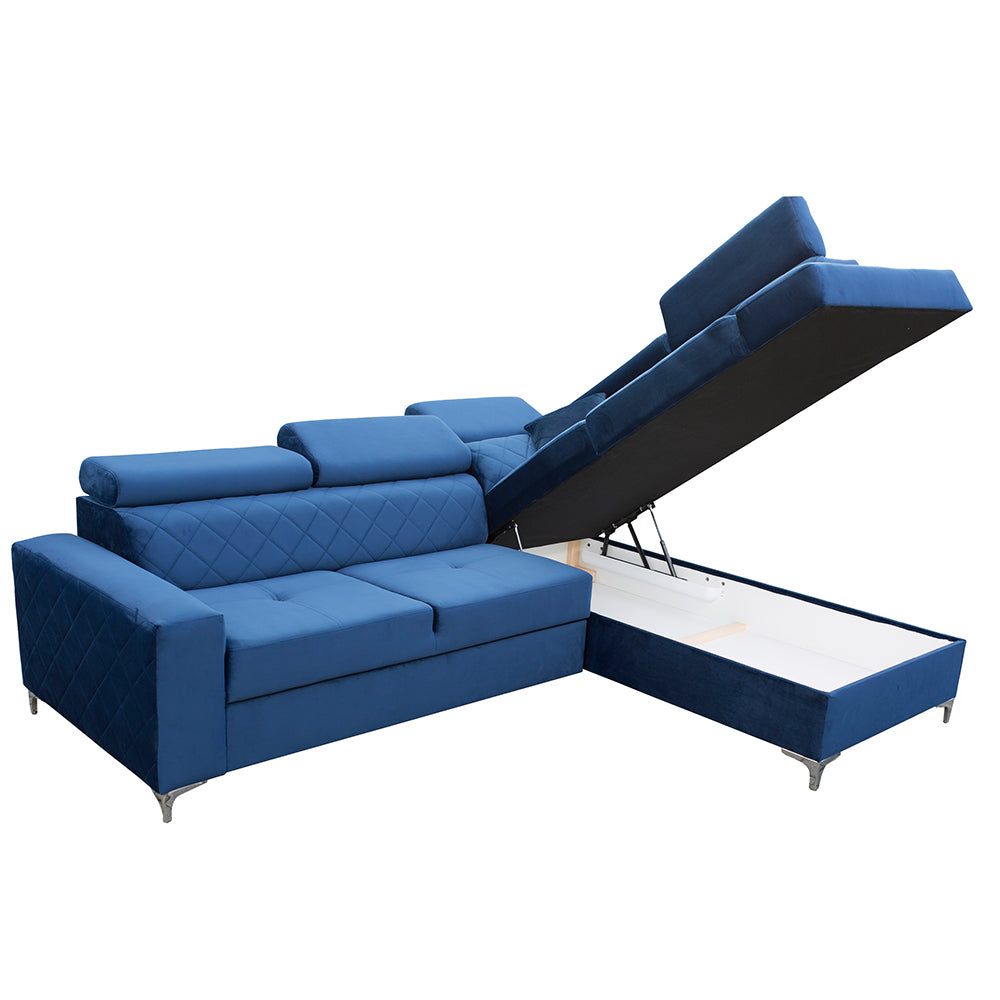 Gloss Corner Sofa Bed - Blue