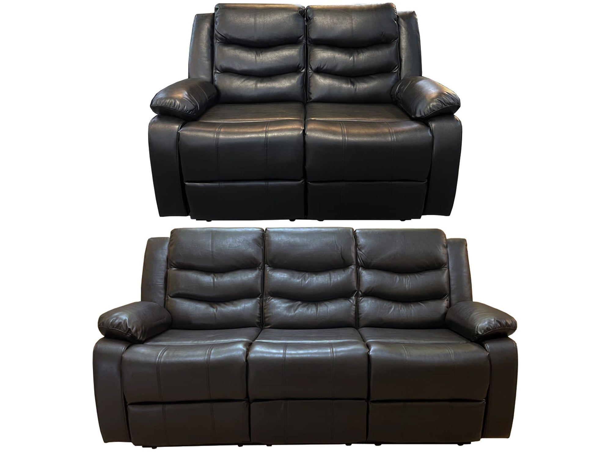 Roma 3+2 Recliner Leather Aire Sofa – Black